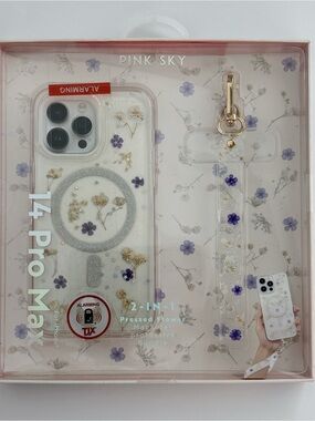Pink Sky Pressed Flower Case for iPhone 14 Pro Max - White & Purple
